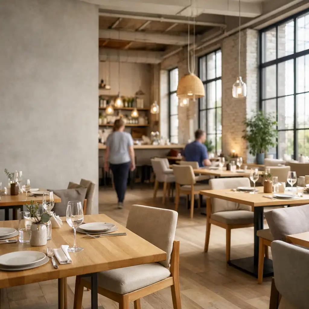 Jasne loftowe wnętrze restauracji