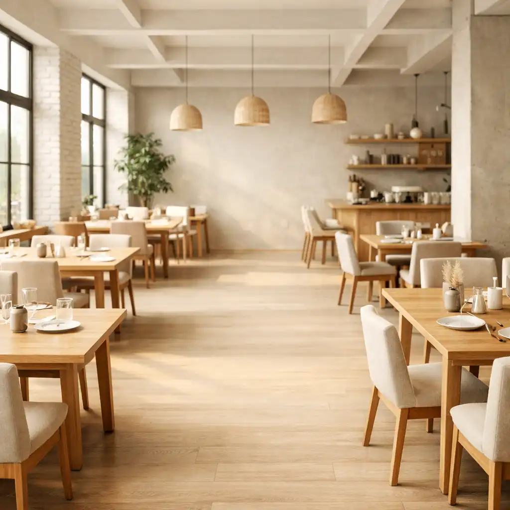 Jasne wnętrze restauracji loftowej